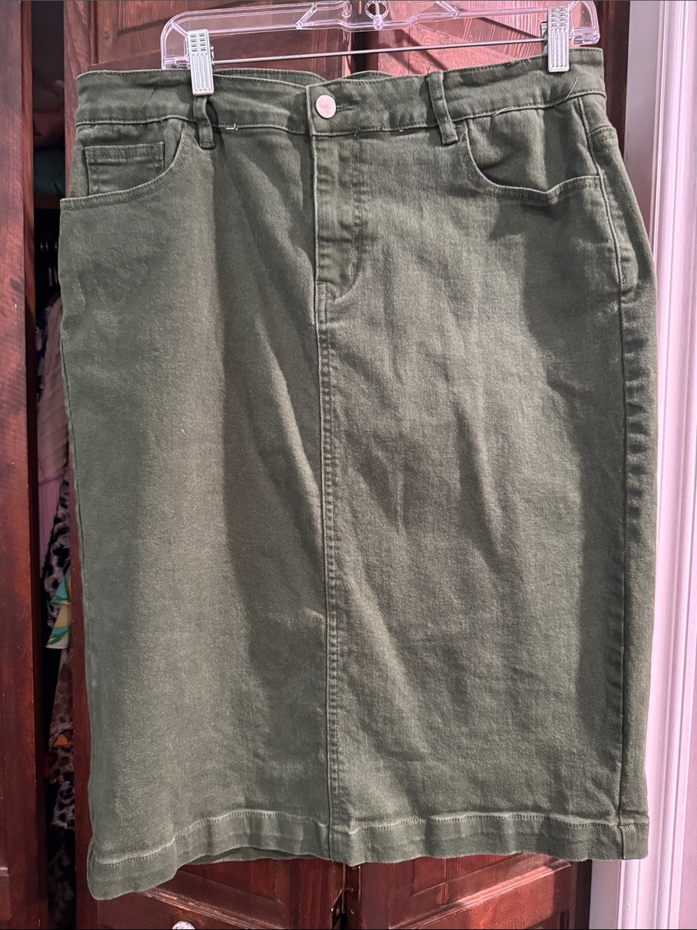 Nuggles Olive Green Denim Pencil Skirt